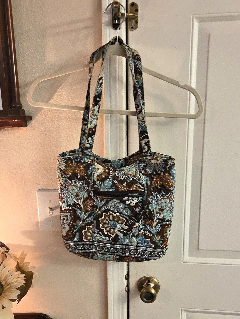 Vera Bradley Glenna Tote Floral Shoulder Bag Brown & Blue